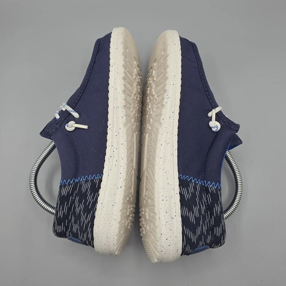 Hey Dude Wally Shoes Boys 3 Navy Blue Funky Jersey Jacquard Slip On Lightweight